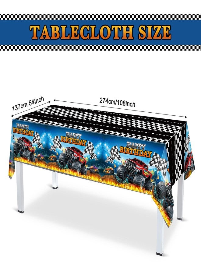 Sabary 173 Pcs Monster Truck Birthday Party Supplies Serves 24, Monster Truck Tablecloth Banner Plates Napkins Tableware Set for Themed Birthday Party Decorations - Image 3